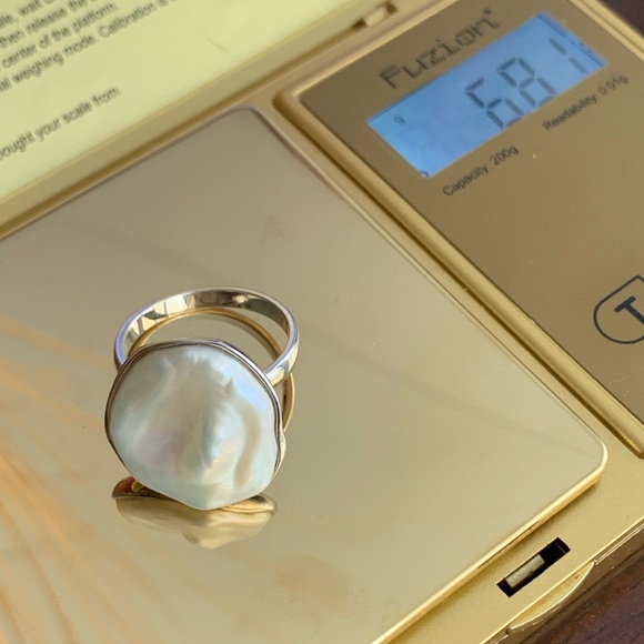 Keshi Cultured Baroque Freshwater Pearl Sterling Silver 925 Ring Size 7 US - Picture 9 of 12